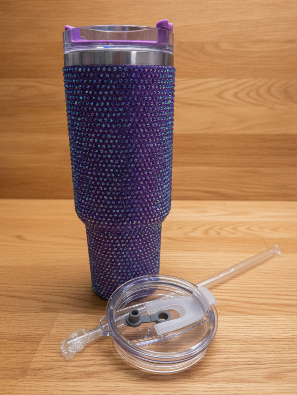 Purple Rhinestone nib Tumbler with Straw and Lid - 20oz Insulated Travel Cup